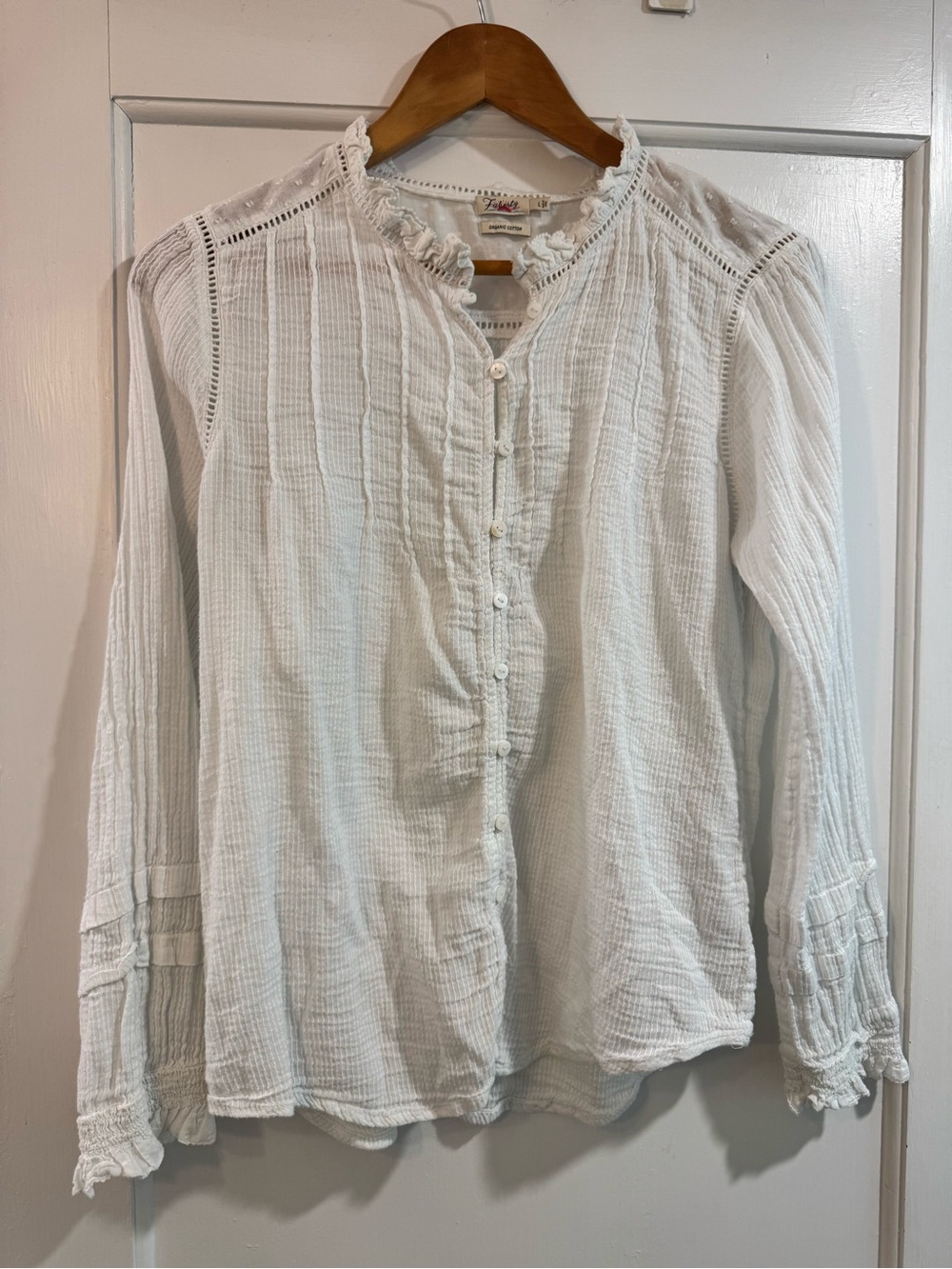 Faherty White Gauze Button-Up Peasant Blouse